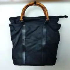 【訳あり】GUCCI バンブー 黒 ナイロン 皮革 トートバッグのサムネイル
