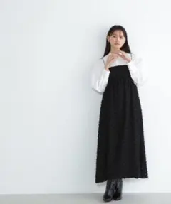 【美品】ナチュラルビューティーベーシック＊フリンジジャガードキャミワンピース