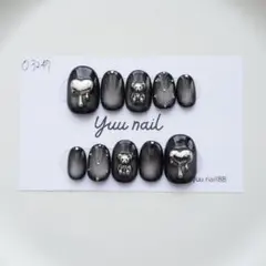 ネイルチップ　マグネットネイル　ブラック　クマ　y2k 推し活　シルバー