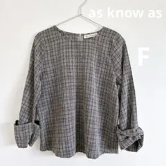 as know as チェック柄 七分袖ブラウス　グレー