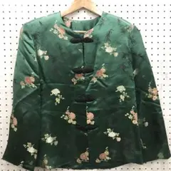 レトロ ヴィンテージ古着 花刺繍 アジアンノット シャイニーマンダリンジャケット