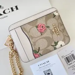 COACH コース　コインケース　小銭入れ財布　ホワイト　ピンク　フラワー　花柄