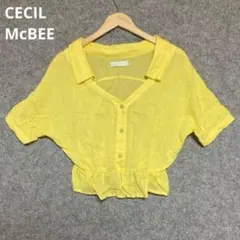 CECIL McBEE イエロー ラメ刺繍 クロップドシャツ 半袖 y2k