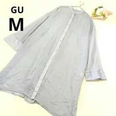 GU ジーユー 長袖チュニック シアー生地 バンドカラー 水色 トップス/Mのサムネイル