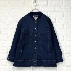 エモダ/S/紺/デニム風ブルゾン/ノーカラージャケット/厚手/春秋/カジュアルのサムネイル