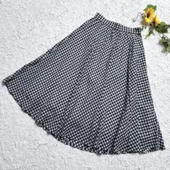 美品✨エフデ ギンガムチェック フレアスカート Aライン モノトーン 7号 S