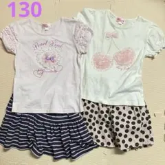 キッズ 半袖Tシャツ スカート パンツ 2セット 130 レース リボン フリルのサムネイル