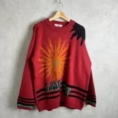 ユーロ古着 フランス製 太陽柄 デザインニット ビッグサイズ vintage