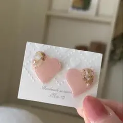 226】オレンジ×ゴールド ボタンカボションアシンメトリー レジン