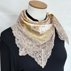3-40.美品 LANCETTIバロック調&扇子柄　シルクコットン&レースチーフのサムネイル
