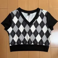 アーガイル柄 Vネックカットソー