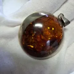 天然琥珀 アンバー AM 刻印 大 ネックレス ペンダント ドロップ ドイツ 