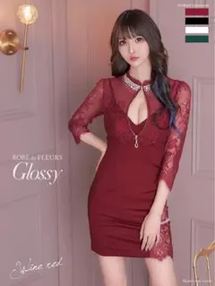ROBE de FLEURS Glossy 7分袖フロントジップドレスS