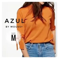 アズール✨美品✨リボン 五分袖 ニット プルオーバー オレンジ M モックネック