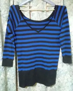 3L　オフショルダーのニット　ボーダー柄