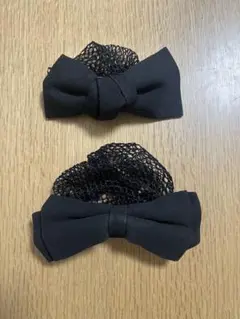 シニヨンネット　ヘアネット　お団子ネット　バレッタ　リボン付き　2個セット