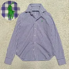 【美品】ラルフローレン ギンガムチェック 長袖シャツ ポニー刺繍 水色