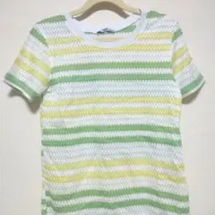 ZARA ボーダー柄 半袖ニットトップス