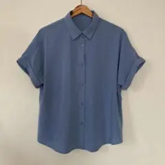 【GU】 ジーユー ロールアップ ブラウス (L) 半袖 くすみブルー