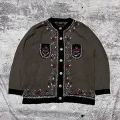 カーディガン ブラウン 刺繍入り 長袖 レトロ ビンテージ レディース 民族調