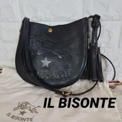 美品✨️IL BISONTE ブラック ショルダーバッグ レザー タッセル付