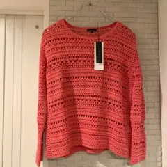 未使用タグつき　theory サマーニット　クロシェ編み　春夏トップス　ピンクのサムネイル