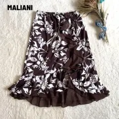 MALIANI フレアスカート 花柄 ブラウン Lサイズ ウエストゴムのサムネイル