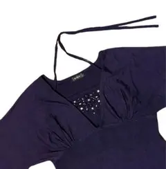 BOSCH 2枚 セット 紫色ビーズ装飾Vネック長袖ニット＋黒スカート