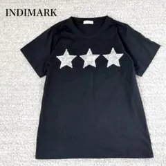 インディマーク 半袖Tシャツ クルーネック ビジュー装飾 星柄 綿混 カジュアル
