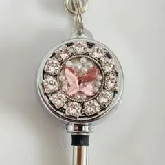 スワロフスキー リールキーホルダー　ピンクバタフライ　御入学祝い、御卒業祝いに