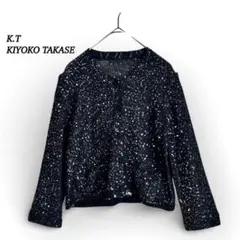 K.T キヨコタカセ 　カーディガンニット　スパンコール【M】麻混 リネン 黒