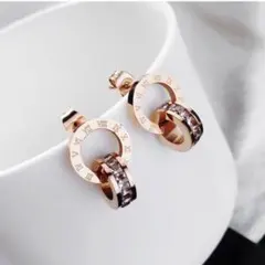 【☆☆お肌に優しい☆サージカルステンレス☆☆】ピンクゴールドダブルリングピアス