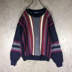 総柄 ニット セーター M 日本製 マルチカラー レトロ 古着.