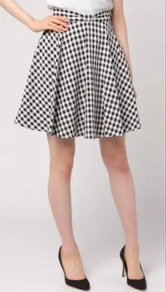 新品未使用タグ付ロディスポットウエストリボン黒ギンガムチェックフレアスカートM