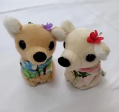 ハワイアンシャツのチワワ　犬　ぬいぐるみ　ボールチェーン　セット
