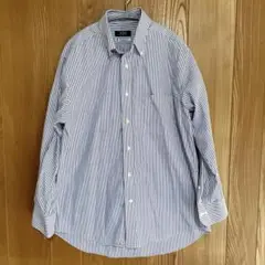 形態安定シャツ　POLO ストライプ 長袖シャツ ネイビー×ホワイト