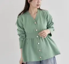 ANDSEARCH ペプラム　ニット　カーディガン　ミントグリーン