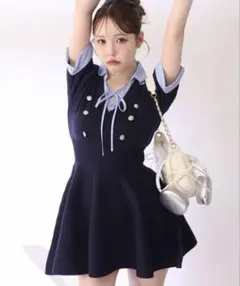 NICE CLAUP シャツレイヤード半袖ニットワンピース グレー - メルカリ