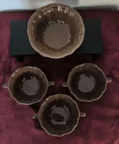 RAFFINEブラウン陶器ボウルとカップセット