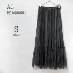 m2939【アクアガール】黒チュールティアードロングスカート 韓国系 フェミニン