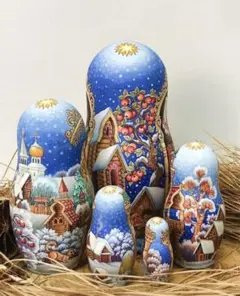 ロシア雑貨☆Iconマトリョーシカ『クリスマスプレゼント』オルガ作のサムネイル
