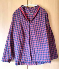 【美品】ZAMPA/ザンパ　チェック柄長袖シャツ 赤×青 ポンチョ風