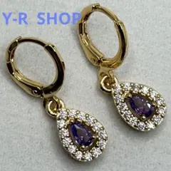 アメジストとホワイトトパーズのゆらゆらピアス★レディースゴールドアクセサリー新品