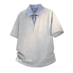 ポロシャツ 半袖 T シャツ 偽ツーピース ストライプ襟 夏新作