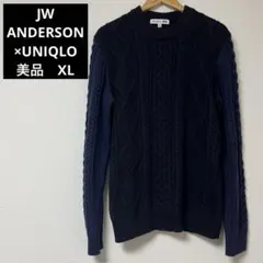 UNIQLO×JW ANDERSON ケーブルクルーネックセーター 黒×紺 XL