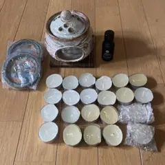 アロマポット 陶器 茶香炉 受け皿付き　エッセンシャルオイル　キャンドル20個付