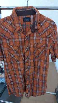 新品！ニコル　オレンジチェック柄 半袖シャツ　50 ハイダウェイ