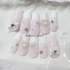 ネイルチップ 現品オーダー スナ系 フレンチガーリー 量産型 韓国 バレエコア