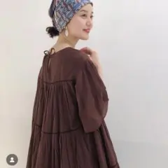 IENA イエナ　コットンボイルフレアスリーブワンピース　チュニック　ブラウン