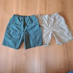 キッズ ハーフパンツ 2点セット グリーン・ベージュ UNIQLO 140cm